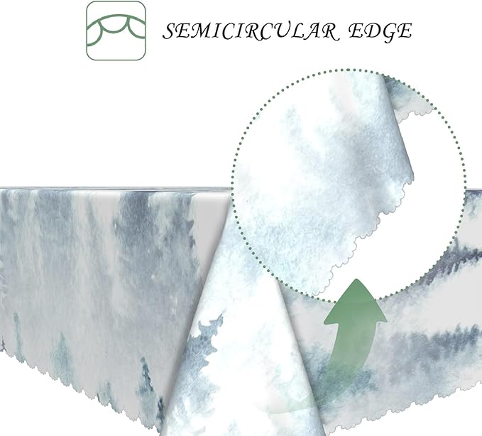 60x84 Inch Nordic Winter Nature Rectangle Tablecloth Misty Foggy Pine Trees Forest Table Cloth Waterproof Stain Resistant Table Cover for Kitchen Dining Picnic BBQ Home Holiday Party