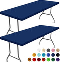 Spandex 4 Foot Rectangle Table Cloth 2 Pack, Elastic Fitted Tablecloths for Picnic, Stretch Washable Patio Table Cover for Outdoor, Camping, Banquet and Parties (Navy, 30"x48")