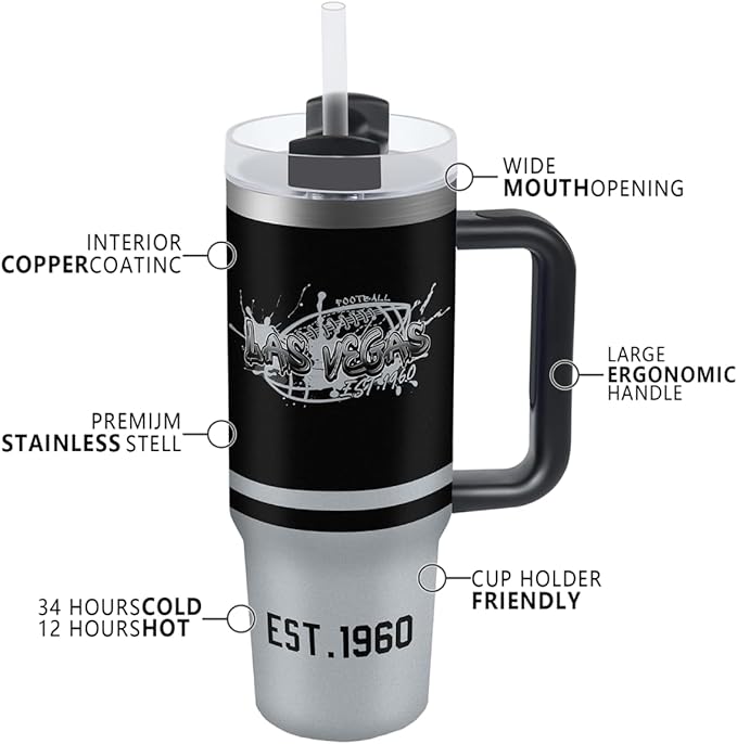 Las Vegas 30 oz Tumbler with Handle and Straw,Car cup,Coffee Mug,100% Leakproof Insulated Tumbler with Lid and Straw,Made of Stainless Steel,Cup Holder Friendly Base,Classic Collection Gifts for Fans