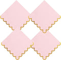 100 pack Pink Cocktail Napkins with Gold Foil Accents Scalloped Edges 5 x 5 inch Beverage Disposable Napkin Party Decoration Wedding Bridal and Baby Shower Dinner Lunch Supplies