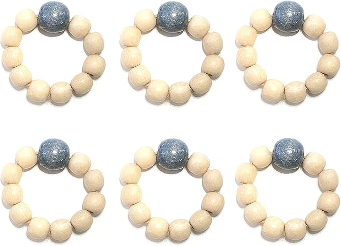 Napkin Rings Set of 6 - Wooden Beads Napkin Rings | Rustic Wooden Napkin Ring Holder for Table Decoration | Handmade LEBEJUA Napkin Ring with Wood Beads & Jute Twine Farmhouse Napkin Holder Boho Style