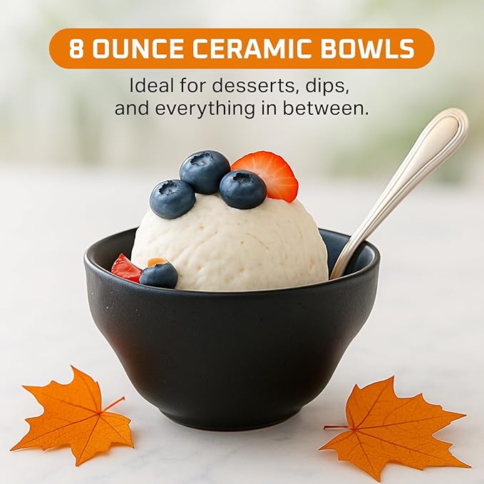 Bruntmor Set of 6 Ceramic Dessert Bowls - 8 Oz Chip and Dip Bowls for Parties, Small Ceramic Ramekins Set for Snacks, Nuts, and Dips - Custard Cups - Oven, Microwave, Dishwasher Safe - Matte Black