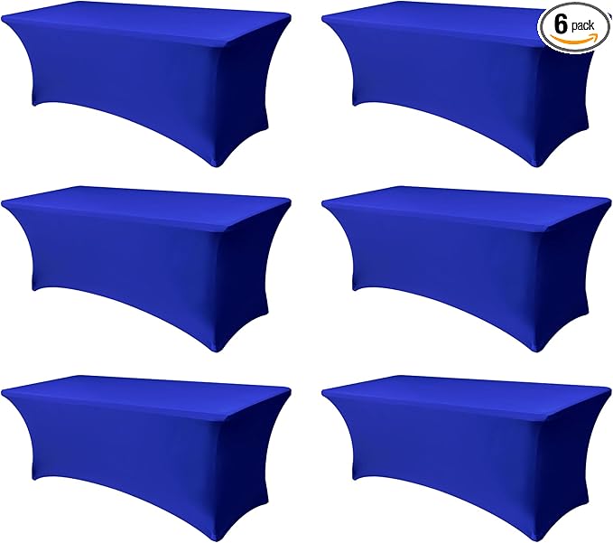 Table Cover for 6 Foot Rectangle Tables-6 Pack Royal Blue Fitted Stretch Tablecloth-Spandex 6ft Folding Tablecloths for Party, Vendor Booth Display, Banquet Buffet Event, Craft Trade Show