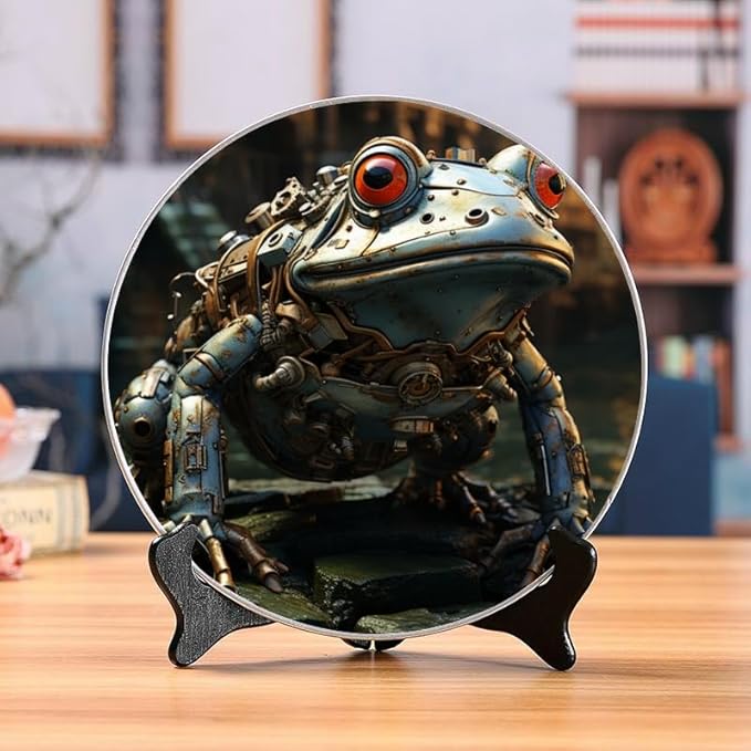 Frog Ceramic Art Plate 10-inch, with Stand & Wall Mount Options DP-701862072
