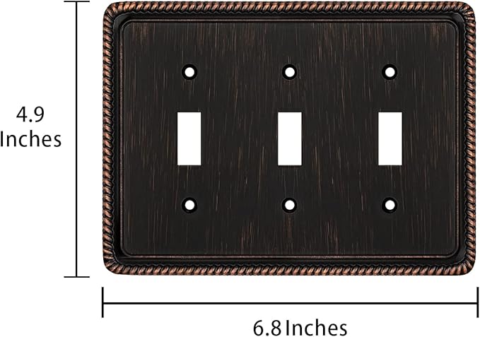 Henne Bery Rope Edge Decorative Wall Plate Switch Plate Outlet Cover (Triple Toggle, Aged Bronze)