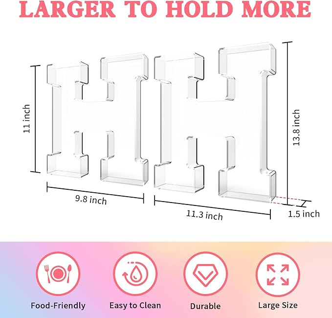 13.8" Acrylic Letter Charcuterie Tray, Charcuterie Letters Fillable Box for Food, Reusable Serving Cake Candy Dish Display Tray for Birthday Anniversary Party Decoration (Letter H)