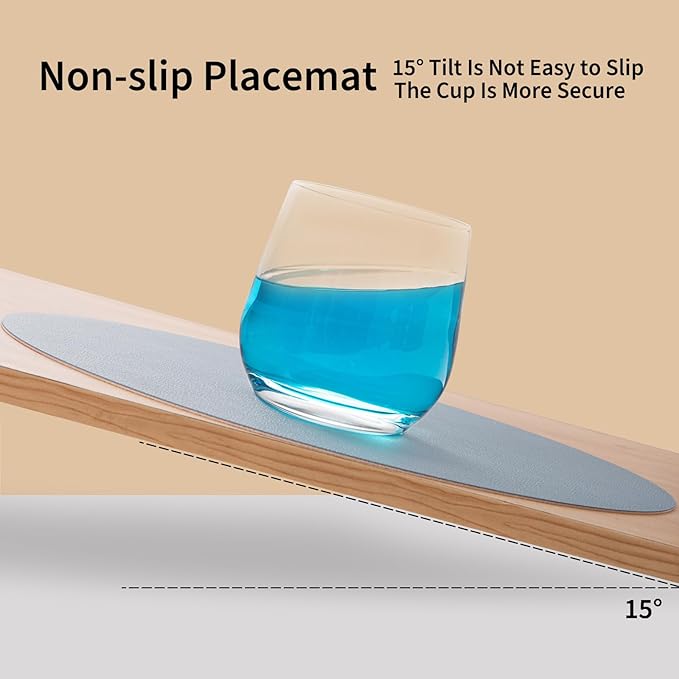 Myir JUN Round Placemats Set of 4 Faux Leather Place Mats and Coasters 15 inch Round Table Mats Dual Sided Non-Slip Stain Resistant Placemats (Camel Yellow & Blue, Set of 4)