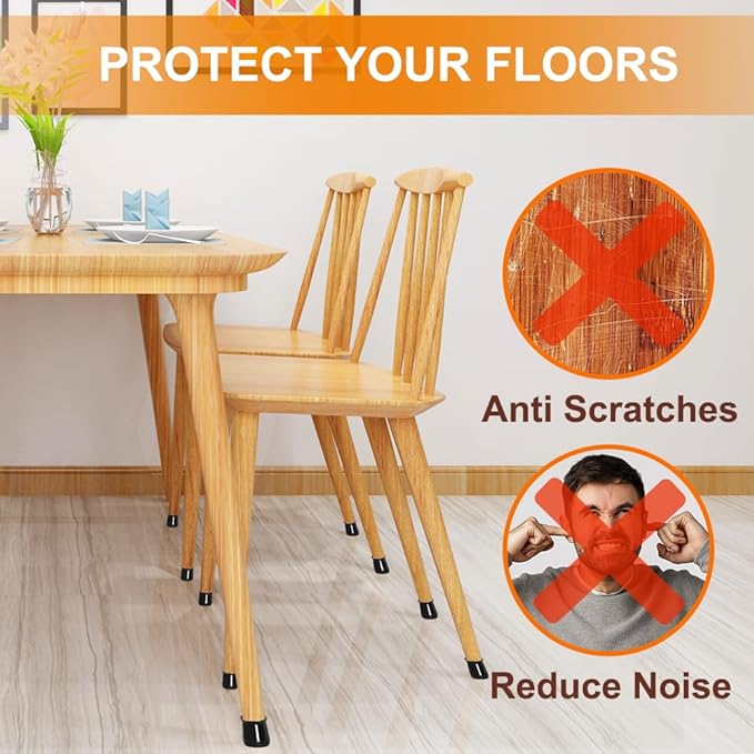 24 Pcs Chair Leg Floor Protectors for Hardwood Floors Silicone Covers to Protect Wood Tile Floors Scratches Felt Pads Furniture Leg Caps No Noise (Fit:0.5"-0.89")