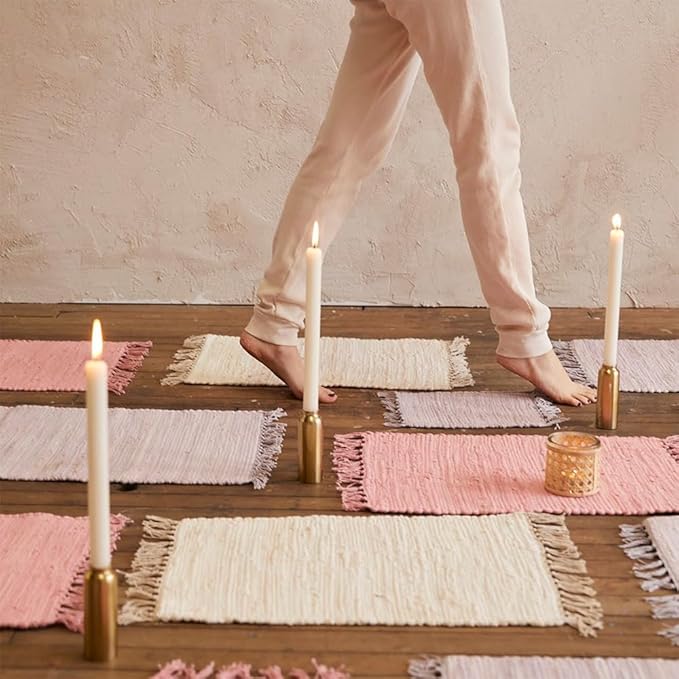 PILLOWPIA Handcrafted Chindi Placemat – 100% Cotton, Handwoven Boho Table Décor, Eco-Friendly Farmhouse Kitchen & Dining Table Mat, Rustic Washable Table Setting Accessory – Lilac