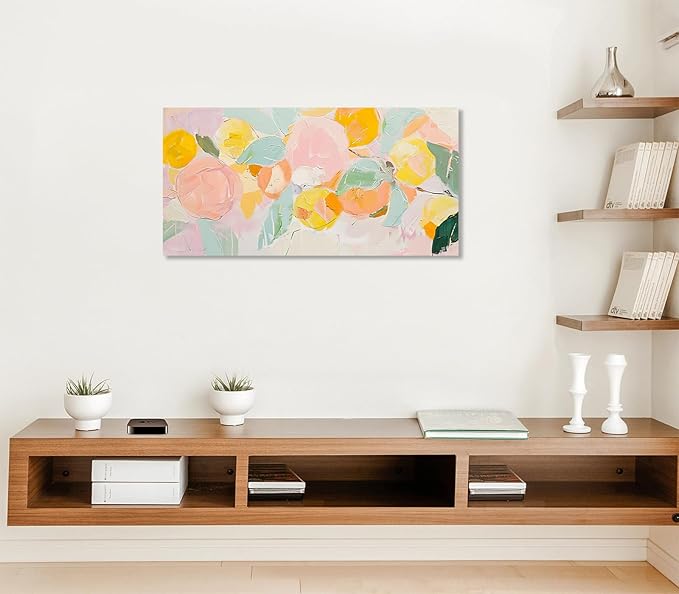 ADJUVANT Wall Art Impressionist Colorful Floral 60"L x 30"W, Bright Blooms With Pastel Leaves Canvas Painting Lively Petals Artwork Prints Floral Wall Decor for Living Room Bedroom Dining Room Home Office