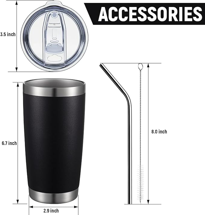 COMOOO 20oz Black Tumbler 4 Pack Stainless Steel Insulated Travel Mug with Lid and Straw Vacuum Double Wall Coffee Cup for Hot Beverage and Cold Drinks(Black, 4 Pack)