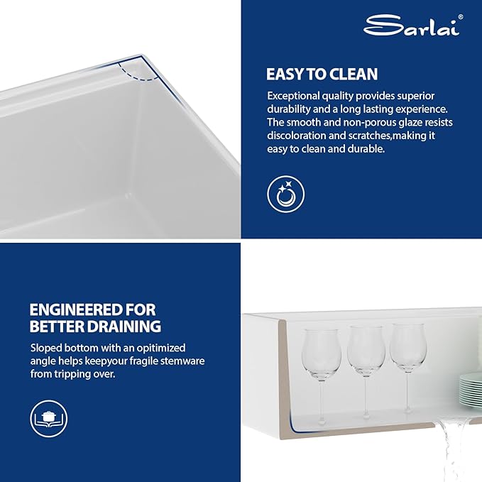 Sarlai 33 White Farmhouse Kitchen Sink - 33x20 Inch Farm Kitchen Sink Reversible Design Ledge Workstation White Ceramic Porcelain Fireclay Farmer Sinks 10" Inch Deep Single Bowl Basin