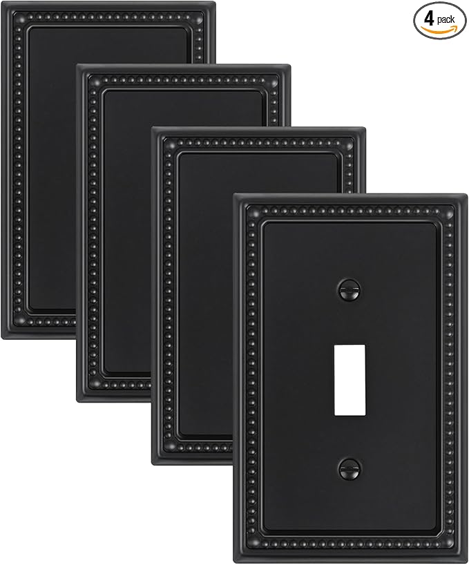4-Pack Single Toggle Light Switch Cover Plate, Pearls Decorative Switch Plate Covers, Black 1 Gang Metal Wall Plate, Corrosion Resistant