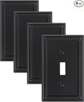 4-Pack Single Toggle Light Switch Cover Plate, Pearls Decorative Switch Plate Covers, Black 1 Gang Metal Wall Plate, Corrosion Resistant
