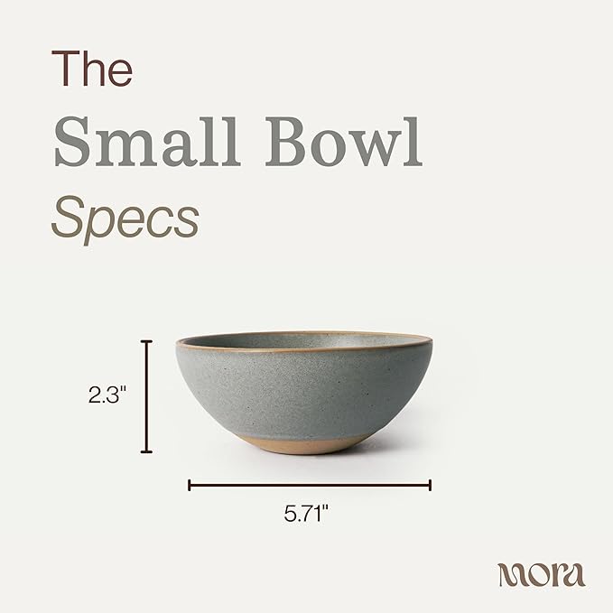 MORA Small Bowls Set of 4, 16oz Ceramic Pottery Dessert Bowls - Microwave, Oven and Dishwasher Safe - Peppercorn