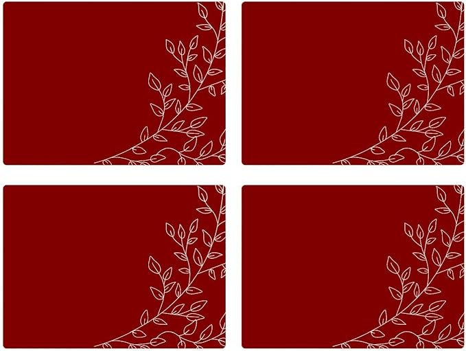 Royalty Art Dark Red Boho Placemats, 4 Pc. Set, Non-Slip Cork Backed, Wipeable Heat Resistant Surface for Kitchen and Dining Table Protection, Cute Floral Pattern for Farmhouse or Rustic Decor