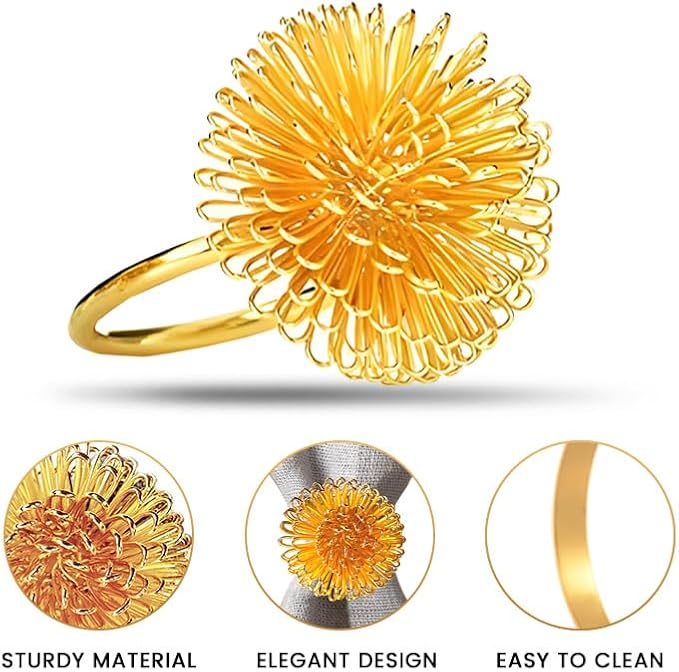 Decozen Set of 4 Gold Napkin Rings in Floral Design, Festive, Table Decor Setting for Holiday, Wedding, Birthday, Kitchen, Home Decor, Housewarming Gift - Thanksgiving & Christmas Gift Decoration