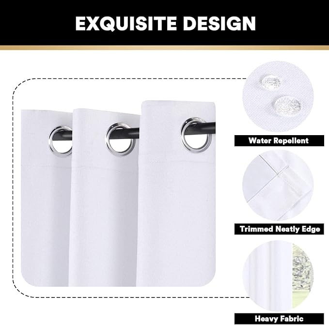 PrinceDeco 100% Blackout Curtains Linen Drapes 108 Inches Long Room Divider Curtains Patio Curtain for Sliding Door Thermal Curtain for Sliding Glass Door,W100 X L108 Inch, Preal White