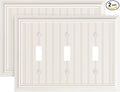 2-Pack Classic Beadboard Triple Toggle Light Switch Cover Plate, Durable Natural Bamboo Fiber Decorative Switch Plate Covers, Light Almond 3 Gang Wall Plate