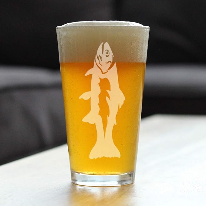 Bevvee Trout - Pint Glass for Beer - Trout Fishing Gifts for Fisherman - Fun Fish Cups & Lake House Decor - 16 oz