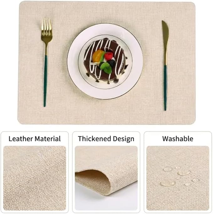 4-Pack Table Leather Placemats, Washable Placemats Set Thickened Faux Leather Table Mats, Reusable Heat Resistant Placemats for Dining Table, Kitchen, Home & Restaurant Decor(17 x 12 Inch)