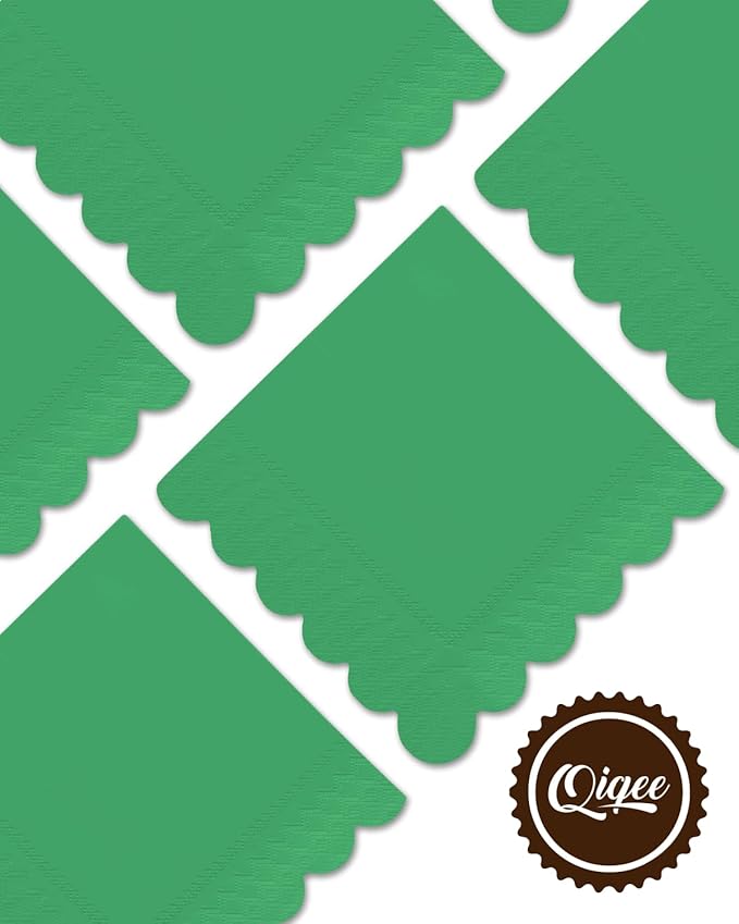 qiqee Brilliant Green Cocktail Dinner Napkins 5x5inch Disposable Beverage,Wedding, Birthday Party Dessert Wave Paper Napkins(120 Count)