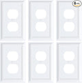 6-Pack Duplex Outlet Cover Plate, Decorative Pure White Switch Plates and Outlet Covers, Natural Bamboo Fiber Wall Plates for Electrical Outlets, 1 Gang Receptacle Cover, Corrosion Resistant