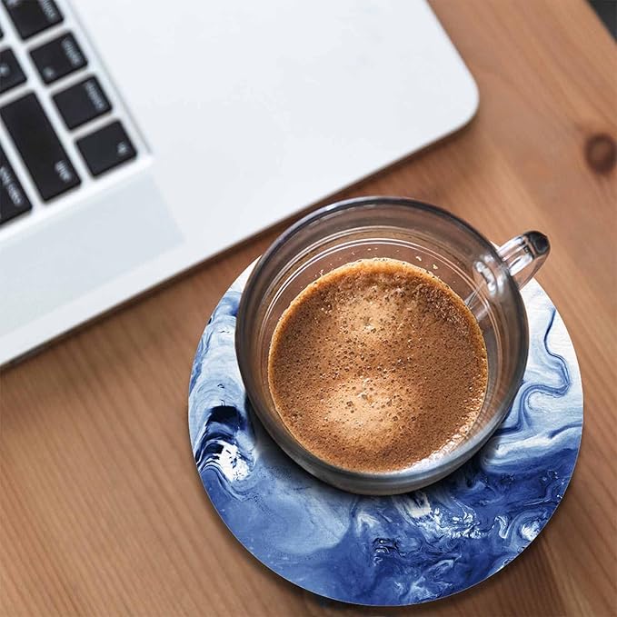 Blue Wave Creative Liquid Cup Coasters for Table Marble Texture Abstract Ocean Mixed Ink Fluid Reusable Drink Coasters Set 2 Pcs Coffee Home Farmhouse Living Room Bar Decor