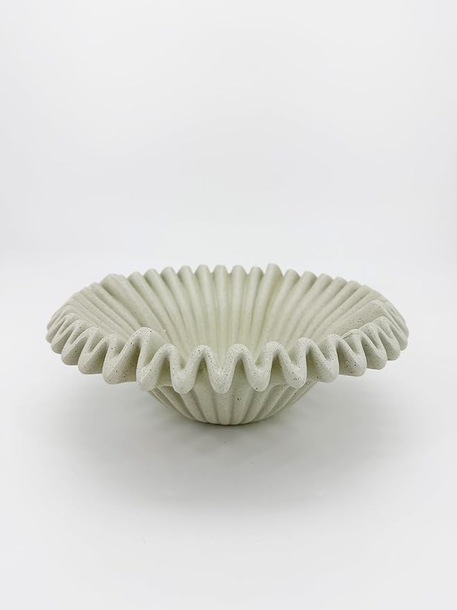 Large Decorative Bowl decor, Scalloped Pedestal Bowls for Modern Home Decor,Ruffle Decor,Stylish Key Bowl for Entry Table,Decorative Fruit Bowl for Kitchen Counter,Beige (Light Gray-C, 10.83inch)
