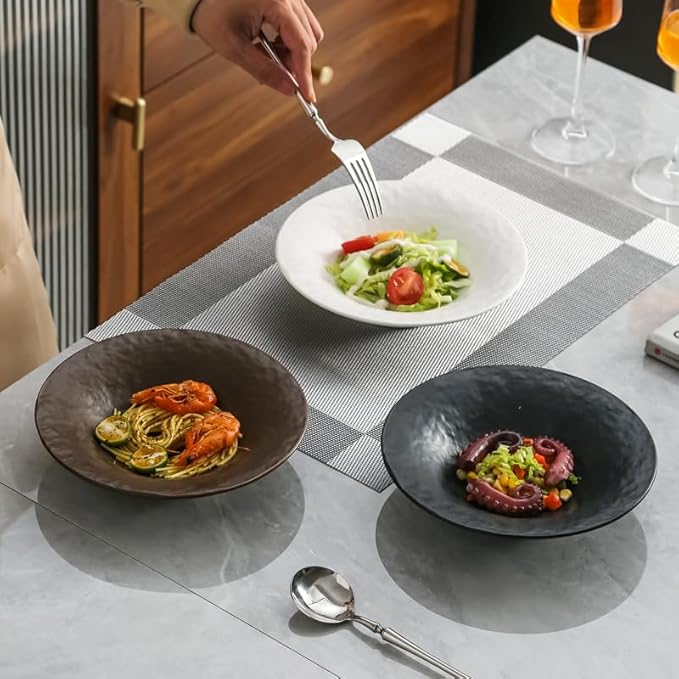 8 Inch Elegant Porcelain Dinner Plates, Round Appetizer Plates, Perfect for Salad, Dessert, Pasta, Snacks,Fruit,Breakfast, Party, Dishwasher & Microwave Safe, Salad Plates Set of 4(Black)