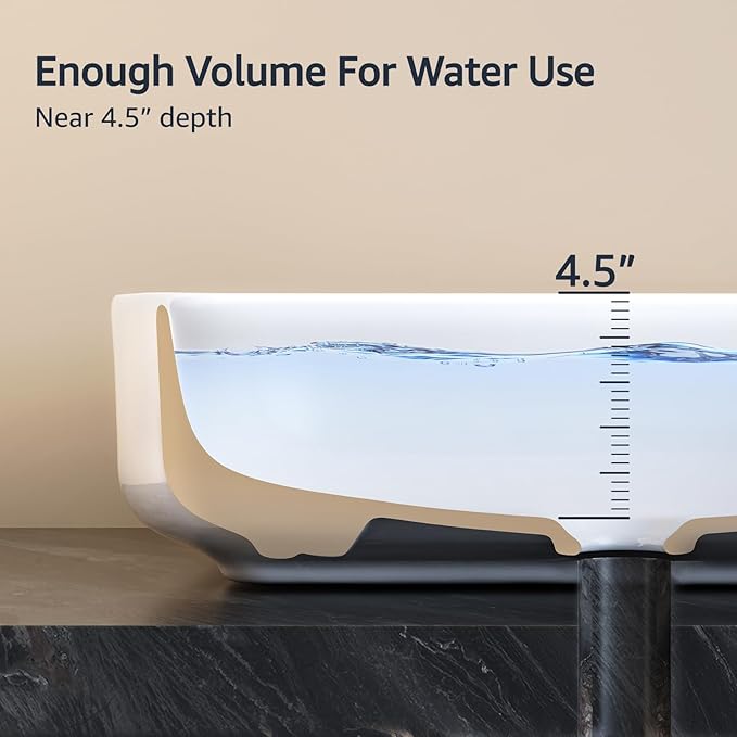 ELLAI Bathroom Vessel Sink Rectangle Above Counter Porcelain Ceramic Top Mount Rectanglar Countertop Sink for Bathroom 19.7"x15.2"x5.4" Glossy White