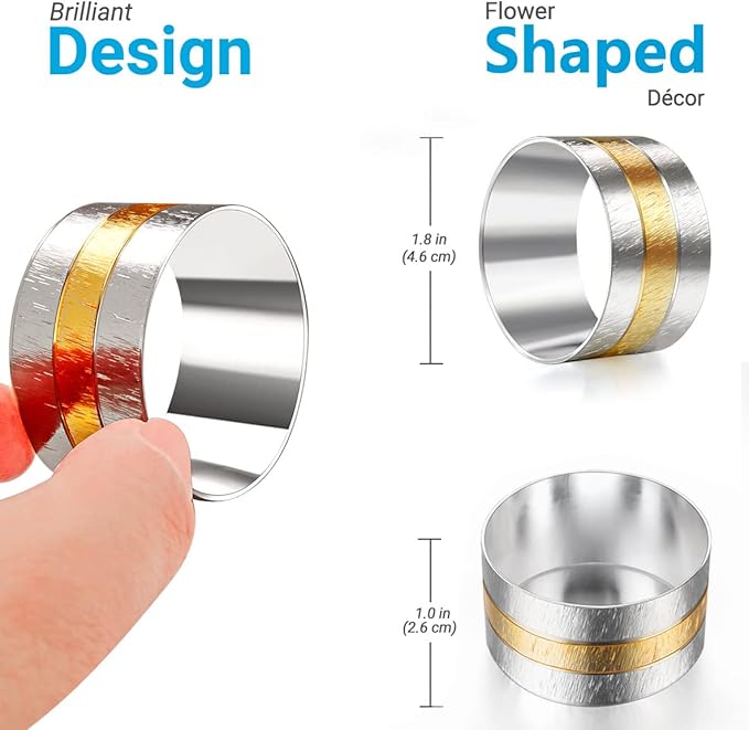 6 Pack Two Tone Textured Napkin Rings Holders Décor Dinner Party Wedding Christmas Gathering (Two Tone-6PCS)