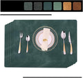 Faux Leather Placemats Set of 6, Light-Navy, 12"x 17" (30cm x 43cm), Waterproof & Stain Resistant, Heat-Resistant, Non-Slip, Suitable for Indoor & Outdoor, Reusable Table Decor