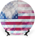 Ceramic Plates, American Flag Decorative Ceramic Plates, Flag Clouds Memorial, 10 Inch, Household Plates Decorative, Multicolor