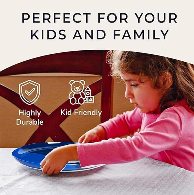 Thomas Fuchs Creative 1/2 & 1/2 Melamine Side Plates Set of 4, Chip and Break-Resistant, Durable Salad Plates, Kid-Friendly Dessert Plates for Indoor and Outdoor, Dishwasher Safe, Cobalt/Navy