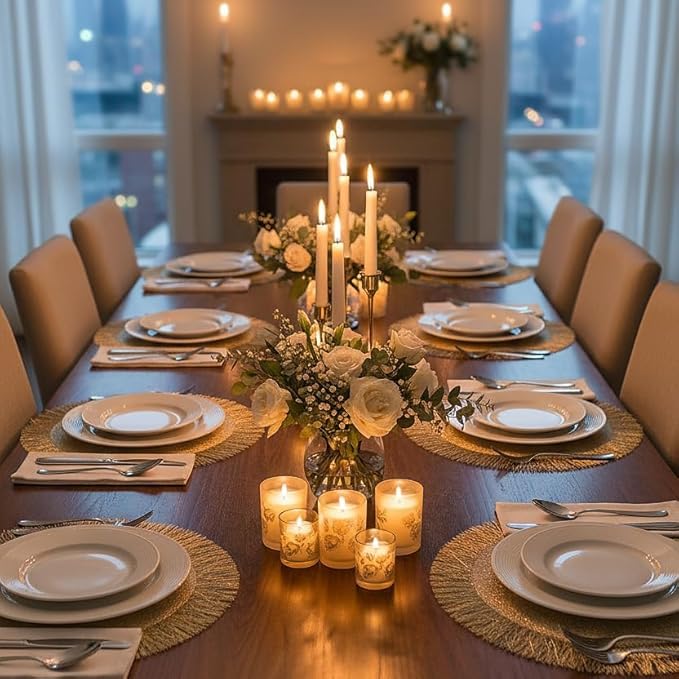 FAVE Gold Round Vinyl Placemats Set of 6, Washable Hollow Out Tassel Place Mats for Table Decoration, Daily Table Use, Holiday Decoration(15 inch,6PCS)