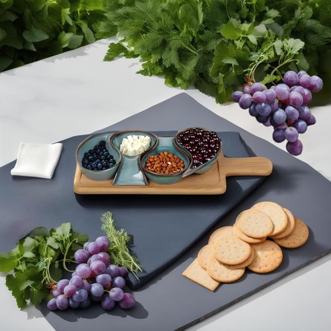 5-pc Porcelain Mini dip bowls for parties, Condiment serving tray, Mini Serving dishes for Olives, Nuts, Toppings; Ideal gift set for any occasion