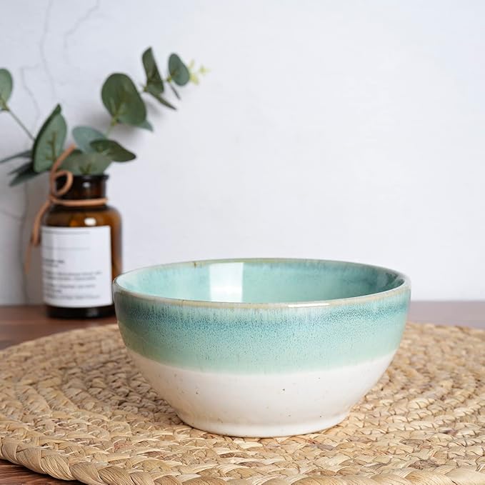 Bosmarlin Small Ceramic Dessert Bowls, 16 Oz, Set of 6, Dishwasher and Microwave Safe, For Cereal, Ice Cream, Soup, Salad, Rice (Turquoise Green, 16 Oz)
