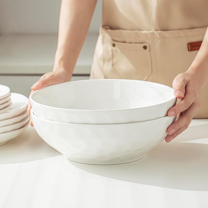 HOMBENE Large Pasta Bowls Set of 2, 10 Inch Pasta Serving Bowl Dinner Bowls, Kitchen Bowl Set, Microwave and Dishwasher Safe, Scratch Resistant, Set of 2