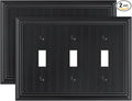 2-Pack Classic Beadboard Triple Toggle Light Switch Cover Plate, Durable Natural Bamboo Fiber Decorative Switch Plate Covers, Matte Black 3 Gang Wall Plate