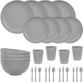 LIYH 28 Pcs Kitchen Plates and Bowls Set, Wheat Straw Dinnerware Sets, Unbreakable Plates and Bowls Sets for 4, Reusable Plate Wheat Straw Dishes Set for Daily & Camping, Light Grey Kitchen Decor