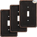 Henne Bery Rope Edge Decorative Wall Plate Switch Plate Outlet Cover (Single Toggle, 3 Pack, Aged Bronze)
