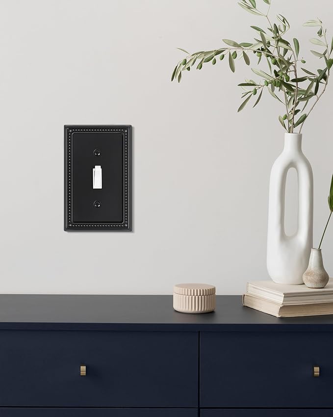4-Pack Single Toggle Light Switch Cover Plate, Pearls Decorative Switch Plate Covers, Black 1 Gang Metal Wall Plate, Corrosion Resistant
