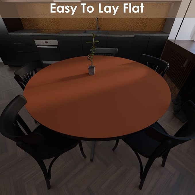 Round Table Cover - Can Be Used On Both Sides Waterproof and Easy to Clean Good Flatness Used for Dining Table(Brown+Gray Dia.48Inch)