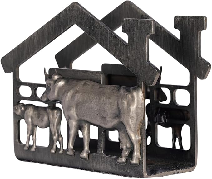 Metal Napkin Holder for Tabletop, Rustic Farmhouse Cow & Calf Napkins Holder for Paper Napkins, Vintage Metal Tissue Napkin Dispenser, Napkin Table Decor for Kitchen (Cow and Calf/Black)