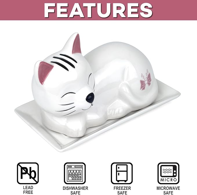 Cat Butter Dish with Lid – Cute Ceramic Plate – Keeper to leave on counter – Gift for cat lovers – Decor for dining room table – Perfect housewarming gift – Butterbell dish