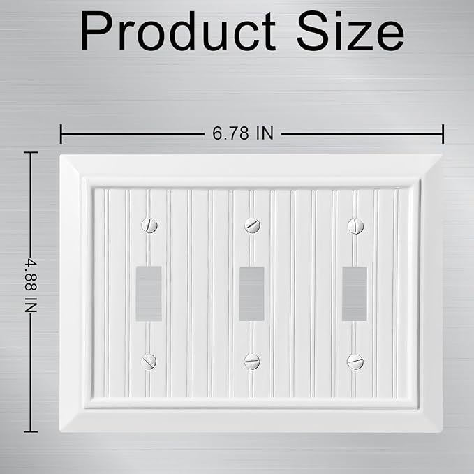 Beadboard Outlet Covers Wall Plates, Bamboo Fiber Light Switch Covers, Natural Material Electric Receptacle Decorative Switch Plate Outlet Cover (Pure White, 3 Gang Toggle 1 Pack)