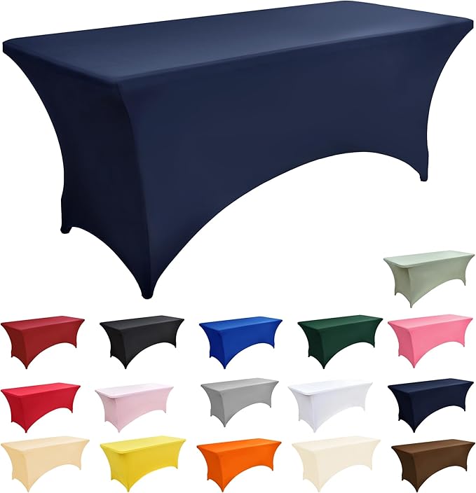 10-Pack 6ft Spandex Table Covers for Rectangle Standard Folding Tables - Wrinkle Resistant Stretch Tablecloths - Ultimate Fitted Table Protector for Parties, Banquet, Wedding