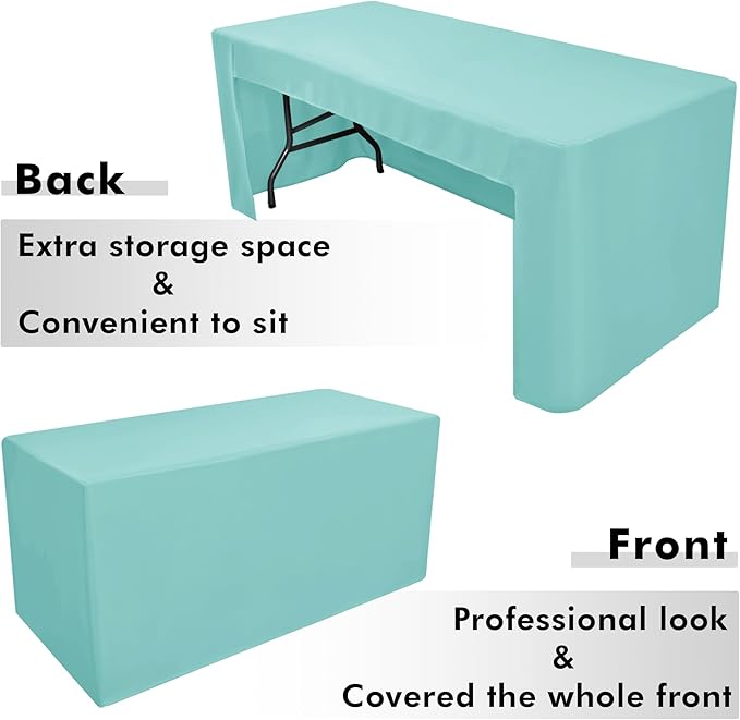 Nasitos 2 Pack Aqua 6ft Table Cloth Fitted-Open Back Folding Table Cover Washable Fabric and Wrinkle Resistant Table Cloth for Trade Show, Book Fair, Career Fair, Convention, Events