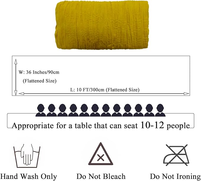 FUHSY 5 Pack 10FT Cheese Clothes Table Runners for Weddings Gold Cheesecloth Gauze Linen 35x120 Inch Romantic Rustic Dining Table Runner for Indoor Outdoor Table Centerpieces Party Table Cloth Runner